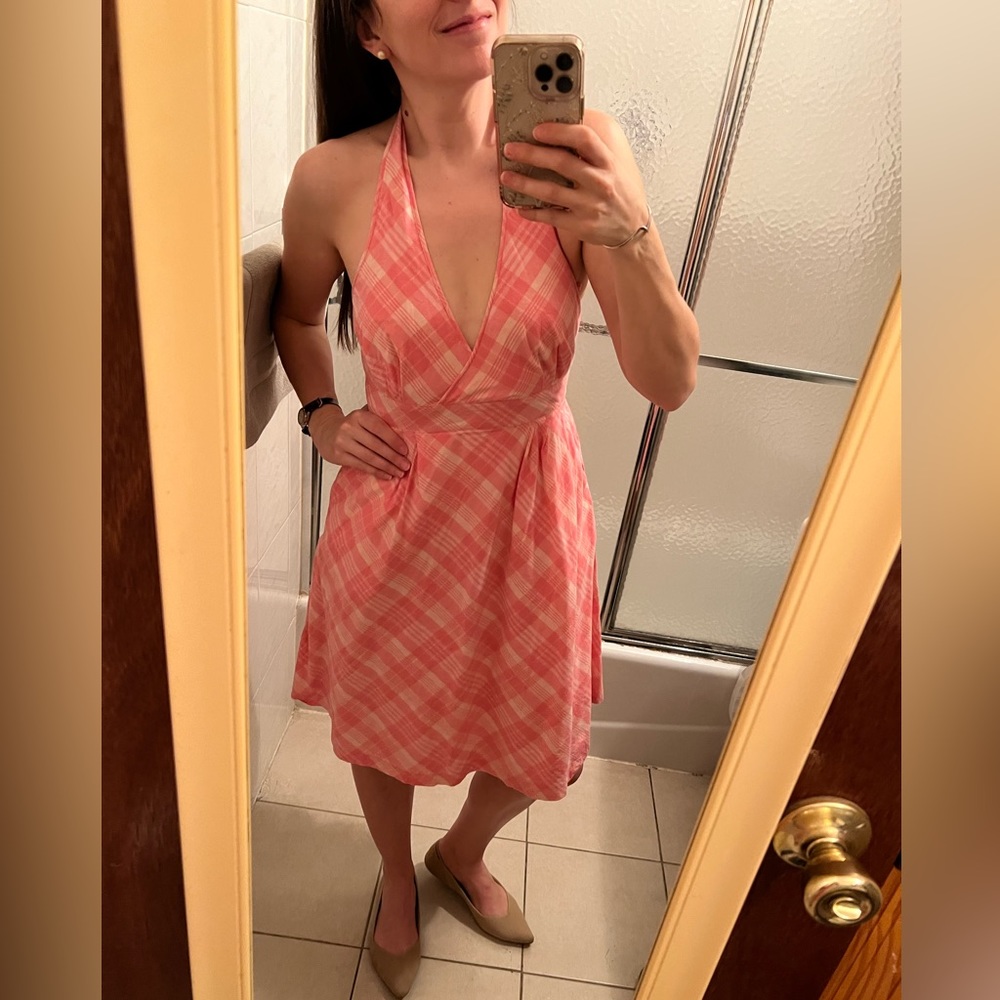Vineyard Vines Halter Dress Pink Plaid with Pockets!